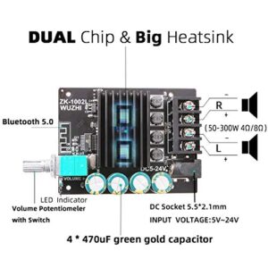 DAMGOO Bluetooth Amplifier Board, 100W+100W Peak Output Power, 2.0 Channel DC:8-24V, Password Free Connect, BT 5.0 AMP Board for DIY Wireless Speakers Board