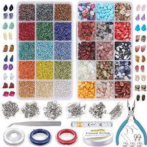 eutenghao 7030pcs irregular chips stone beads natural gemstone beads and glass bugle seed beads kit with elastic string pliers lobster clasps jump ring for bracelet necklace earring diy jewelry making