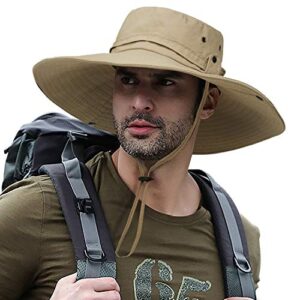 Sun Hat for Men, Super Wide Brim Sun Fishing Hat Safari UPF50+ Bucket Boonie Cap A-Khaki