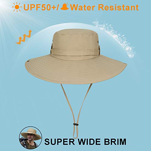 Sun Hat for Men, Super Wide Brim Sun Fishing Hat Safari UPF50+ Bucket Boonie Cap A-Khaki