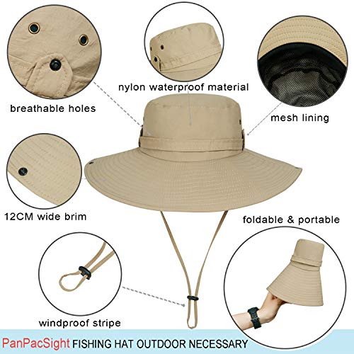 Sun Hat for Men, Super Wide Brim Sun Fishing Hat Safari UPF50+ Bucket Boonie Cap A-Khaki