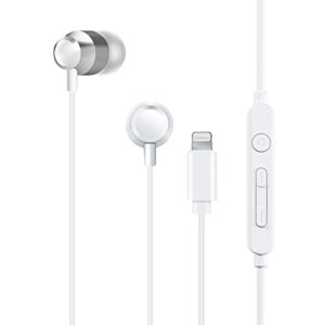palovue lightning headphones earphones earbuds in-ear magnetic mfi certified with microphone compatible iphone 14 13 12 11 pro max iphone x xs max xr iphone 7 8 plus ipad metallic silver