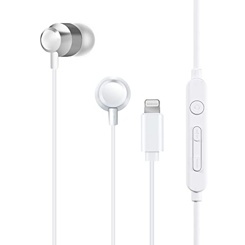 PALOVUE Lightning Headphones Earphones Earbuds in-Ear Magnetic MFi Certified with Microphone Compatible iPhone 14 13 12 11 Pro Max iPhone X XS Max XR iPhone 7 8 Plus iPad Metallic Silver