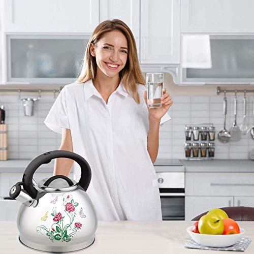 Tea Kettle for Stovetop Whistling Teakettle Tea Pot - 3L Food Grade 304 Stainless Steel Color Changing Stove Top Teapot with Cool Handle,Loud Whistle And Anti-Rust,Suitable for All Heat Sources (Rose)