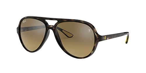 Ray-Ban RB4125M Scuderia Ferrari Collection Aviator Sunglasses, Havana/Brown Mirrored Gradient Grey, 57 mm