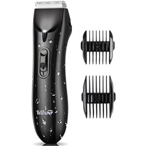 telfun body hair trimmer for men, womens bikini trimmer, electric razor/shavers for ball groin, replaceable ceramic blade heads, waterproof wet/dry, with light, ultimate male hygiene razor (black)