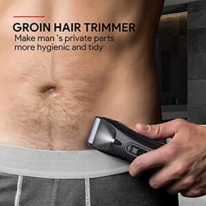 Telfun Body Hair Trimmer for Men, Womens Bikini Trimmer, Electric Razor/Shavers for Ball Groin, Replaceable Ceramic Blade Heads, Waterproof Wet/Dry, with Light, Ultimate Male Hygiene Razor (Black)