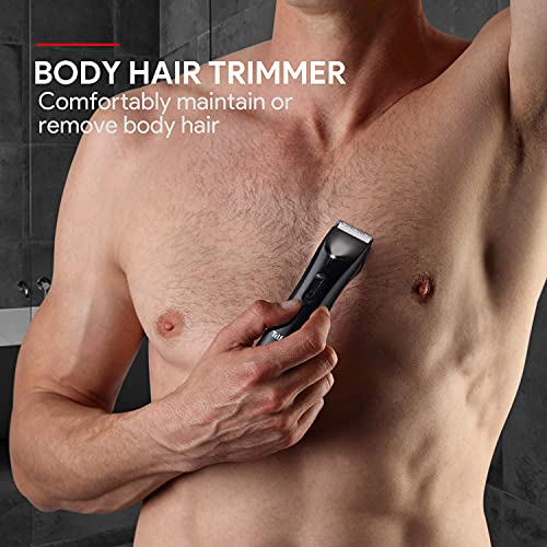 Telfun Body Hair Trimmer for Men, Womens Bikini Trimmer, Electric Razor/Shavers for Ball Groin, Replaceable Ceramic Blade Heads, Waterproof Wet/Dry, with Light, Ultimate Male Hygiene Razor (Black)