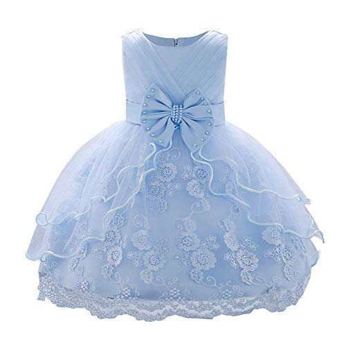 OBEEII Baptism Dresses Princess Wedding Special Occasion Baby Girl Christening Dress Blue 9-12 Months