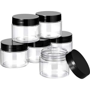 6 pack plastic pot jars round clear leak proof plastic container jars with lid for travel storage, eye shadow, nails, paint, jewelry (2 oz, black)