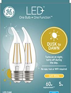 GE Lighting LED+ Dusk to Dawn LED Light Bulbs with Sunlight Sensor, Automatic On/Off Outdoor Decorative Light Bulbs, Soft White, Medium Base(2 Pack)