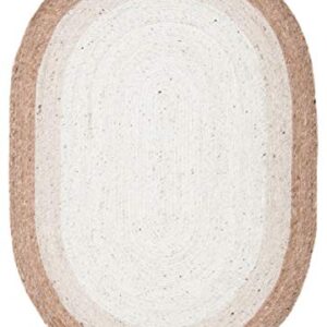 SAFAVIEH Braided Collection 4' x 6' Oval Beige/Ivory BRD903B Handmade Country Cottage Reversible Wool Entryway Foyer Living Room Bedroom Kitchen Area Rug