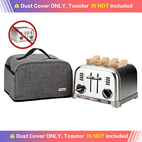 HOMEST Toaster Dust Cover with Pockets Compatible with Cuisinart 4 Slice Toaster, Can Hold Jam Spreader Knife & Toaster Tongs, Dust and Fingerprint Protection, Grey(Cover only)