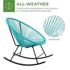 Best Choice Products 3-Piece Outdoor Acapulco All-Weather Woven Rope Patio Conversation Bistro Set w/Glass Top Table and 2 Rocking Chairs - Blue