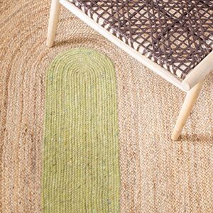 SAFAVIEH Braided Collection 4' x 6' Oval Green / Natural BRD910Y Handmade Country Cottage Reversible Jute Area Rug