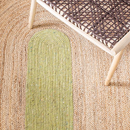 SAFAVIEH Braided Collection 4' x 6' Oval Green / Natural BRD910Y Handmade Country Cottage Reversible Jute Area Rug