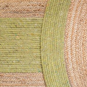 SAFAVIEH Braided Collection 4' x 6' Oval Green / Natural BRD910Y Handmade Country Cottage Reversible Jute Area Rug