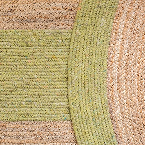 SAFAVIEH Braided Collection 4' x 6' Oval Green / Natural BRD910Y Handmade Country Cottage Reversible Jute Area Rug