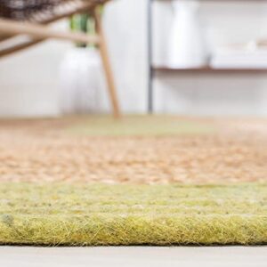 SAFAVIEH Braided Collection 4' x 6' Oval Green / Natural BRD910Y Handmade Country Cottage Reversible Jute Area Rug