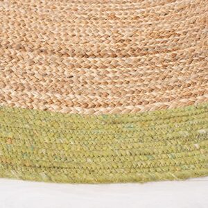 SAFAVIEH Braided Collection 4' x 6' Oval Green / Natural BRD910Y Handmade Country Cottage Reversible Jute Area Rug