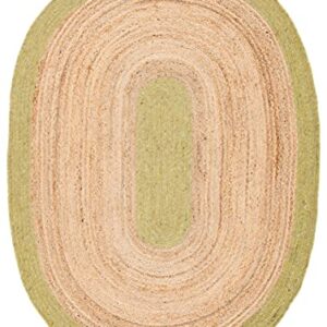 SAFAVIEH Braided Collection 4' x 6' Oval Green / Natural BRD910Y Handmade Country Cottage Reversible Jute Area Rug