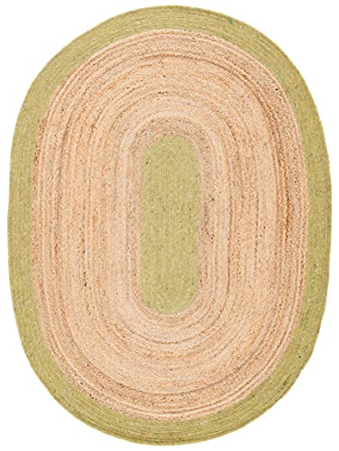 SAFAVIEH Braided Collection 4' x 6' Oval Green / Natural BRD910Y Handmade Country Cottage Reversible Jute Area Rug