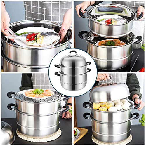 MANO Steamer Pot for Cooking 11 inch Steam Pots with Lid 2-tier Multipurpose Stainless Steel Steaming Pot Cookware with Handle for Vegetable, Dumpling, Stock, Sauce, Food