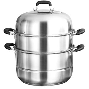 MANO Steamer Pot for Cooking 11 inch Steam Pots with Lid 2-tier Multipurpose Stainless Steel Steaming Pot Cookware with Handle for Vegetable, Dumpling, Stock, Sauce, Food