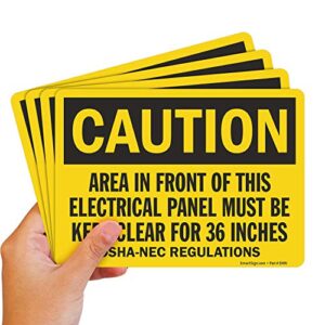 smartsign 10 x 14" caution - area in front of this electrical panel must be kept clear for 36 inches, osha-nec regulations” sign, digital printing, 55 mil hdpe plastic, black and yellow