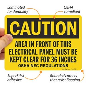 SmartSign 10 x 14" Caution - Area In Front Of This Electrical Panel Must Be Kept Clear For 36 Inches, OSHA-NEC Regulations” Sign, Digital Printing, 55 mil HDPE Plastic, Black and Yellow