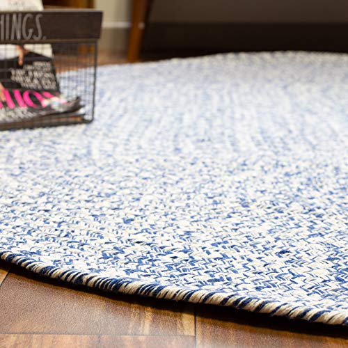 Super Area Rugs Farmhouse Braided Rug Cotton Kitchen Reversible Carpet, Blue & White, 4' X 6' Oval