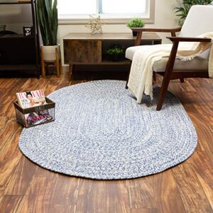 super area rugs farmhouse braided rug cotton kitchen reversible carpet, blue & white, 4' x 6' oval