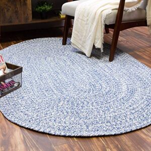 Super Area Rugs Farmhouse Braided Rug Cotton Kitchen Reversible Carpet, Blue & White, 4' X 6' Oval