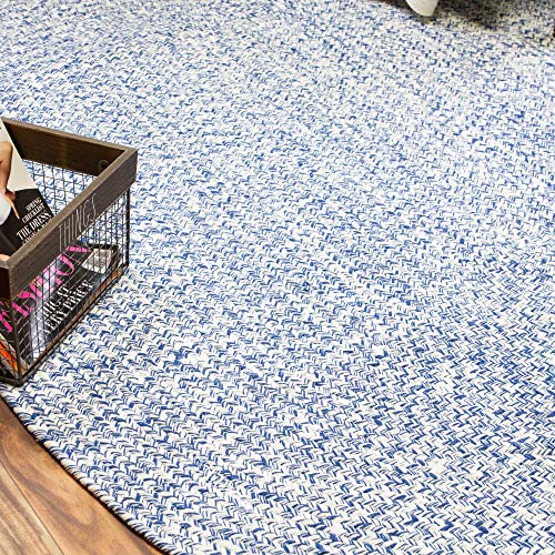 Super Area Rugs Farmhouse Braided Rug Cotton Kitchen Reversible Carpet, Blue & White, 4' X 6' Oval