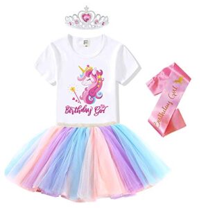 unicorn headband, t-shirt, tutu dress & satin sash. unicorn birthday party outfit for girls (birthday girl 5, 8 years)