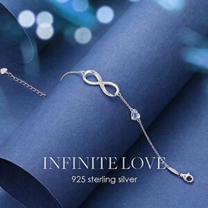 CDE Infinity Heart Symbol Charm Link Bracelet for Women 925 Sterling Silver Stainless Steel Adjustable Anniversary Jewelry Birthday Gifts for Women Wife Girlfriend Her