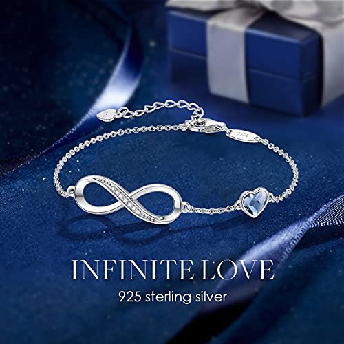 CDE Infinity Heart Symbol Charm Link Bracelet for Women 925 Sterling Silver Stainless Steel Adjustable Anniversary Jewelry Birthday Gifts for Women Wife Girlfriend Her