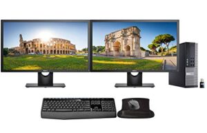 dell optiplex 9020 desktop bundle with intel core i5-4570, 16gb ddr3, 500gb ssd, keyboard and mouse, 2 24in monitors, wifi, windows 10 pro (renewed)