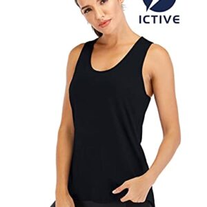 ICTIVE Women's Yoga Tank Top - Loose Fit, Backless, Sleeveless, Keyhole, Muscle, Racerback Gym, Black M