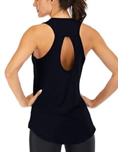 ictive women's yoga tank top - loose fit, backless, sleeveless, keyhole, muscle, racerback gym, black m