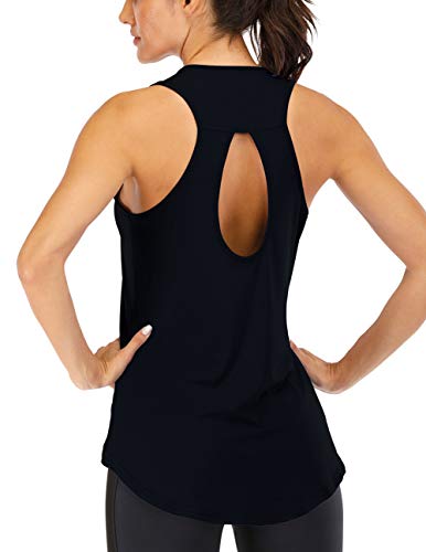 ICTIVE Women's Yoga Tank Top - Loose Fit, Backless, Sleeveless, Keyhole, Muscle, Racerback Gym, Black M