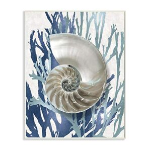 stupell industries shell coral beach blue design, designed by caroline kelly art, 13 x 19, wall plaque