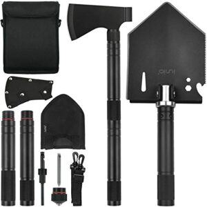 iunio Survival Shovel Multitool with Axe, Camping Shovel Hatchet, Tactical Shovel, Folding with Carrying Bag for Camping, Hiking, Backpacking, Entrenching, Car Emergency