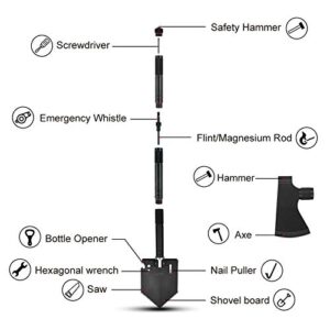 iunio Survival Shovel Multitool with Axe, Camping Shovel Hatchet, Tactical Shovel, Folding with Carrying Bag for Camping, Hiking, Backpacking, Entrenching, Car Emergency