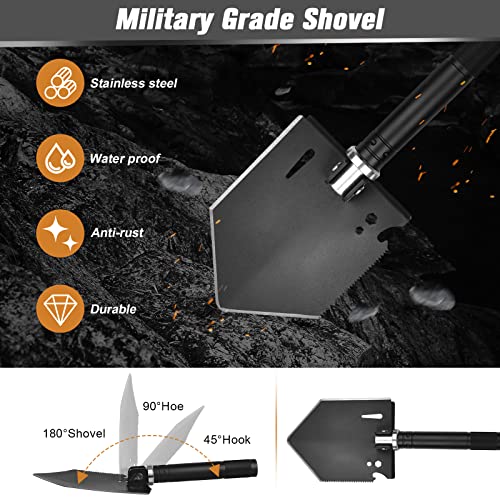 iunio Survival Shovel Multitool with Axe, Camping Shovel Hatchet, Tactical Shovel, Folding with Carrying Bag for Camping, Hiking, Backpacking, Entrenching, Car Emergency