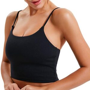 women yoga tank tops padded sports bra workout fitness running crop top black, large