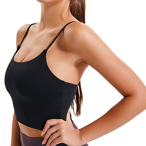 Women Yoga Tank Tops Padded Sports Bra Workout Fitness Running Crop Top Black, Large