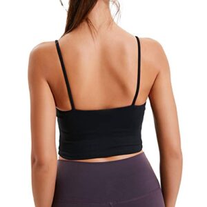 Women Yoga Tank Tops Padded Sports Bra Workout Fitness Running Crop Top Black, Large