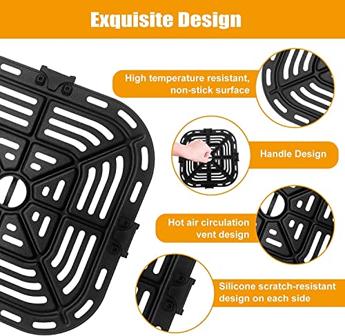 Air Fryer Grill Pan for COSORI Square Air Fryer Pro LE 5 Qt, Non-Stick 8.26’’*8.26’’ Air Fryer Rack Replacement Parts Accessories Grill Plate Crisper Plate Tray with Rubber Bumpers, Dishwasher Safe