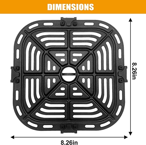 Air Fryer Grill Pan for COSORI Square Air Fryer Pro LE 5 Qt, Non-Stick 8.26’’*8.26’’ Air Fryer Rack Replacement Parts Accessories Grill Plate Crisper Plate Tray with Rubber Bumpers, Dishwasher Safe